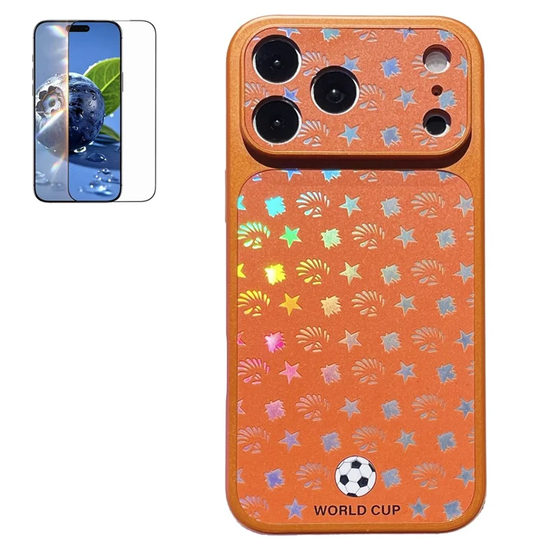 For iPhone 17 Pro Magnetic Case Holographic Laser Cover with Tempered Glass Screen Protector - Orange