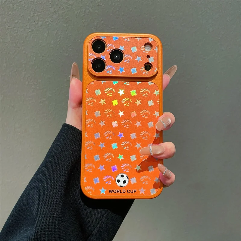 For iPhone 17 Pro Magnetic Case Holographic Laser Cover with Tempered Glass Screen Protector - Orange