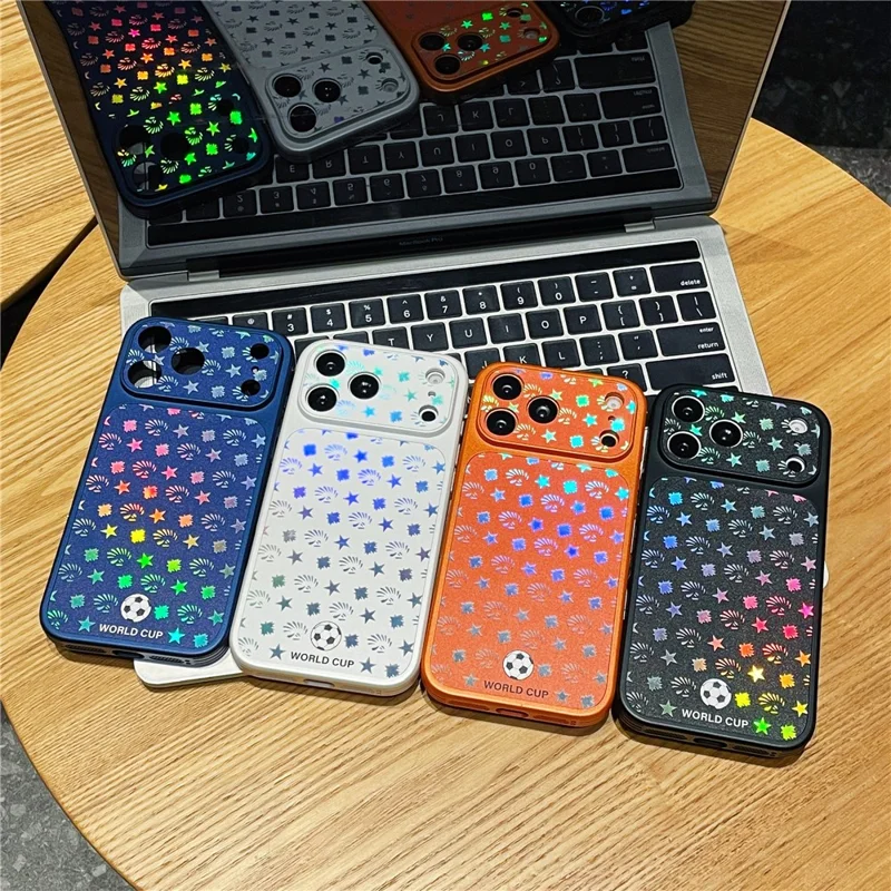 For iPhone 17 Pro Magnetic Case Holographic Laser Cover with Tempered Glass Screen Protector - Orange