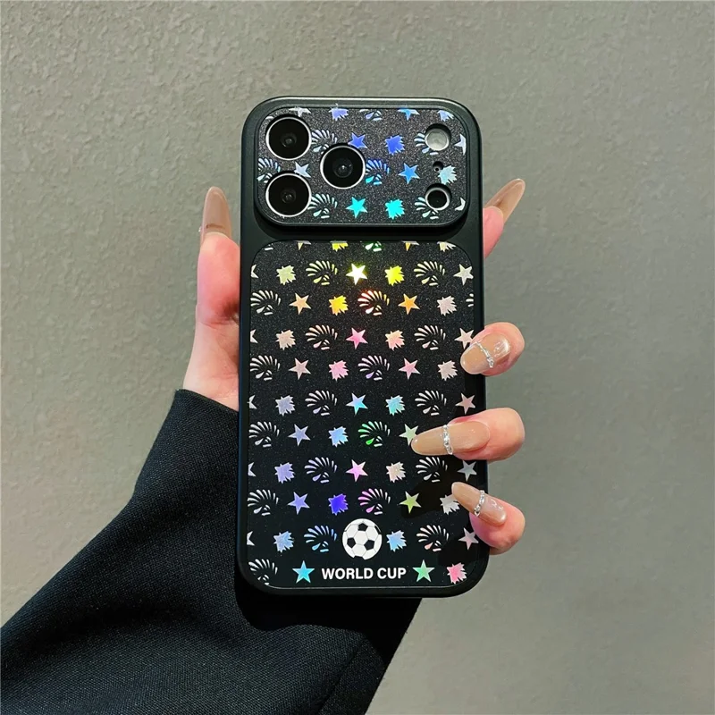 For iPhone 17 Pro Max Magnetic Case Holographic Laser Cover with Tempered Glass Screen Protector - Black