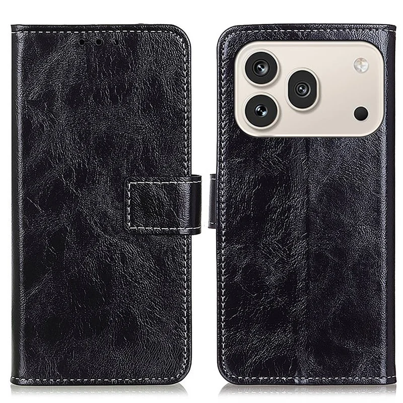 For Honor 600 5G  /  600 Pro 5G Case Wallet Leather Phone Cover Crazy Horse Texture - Black