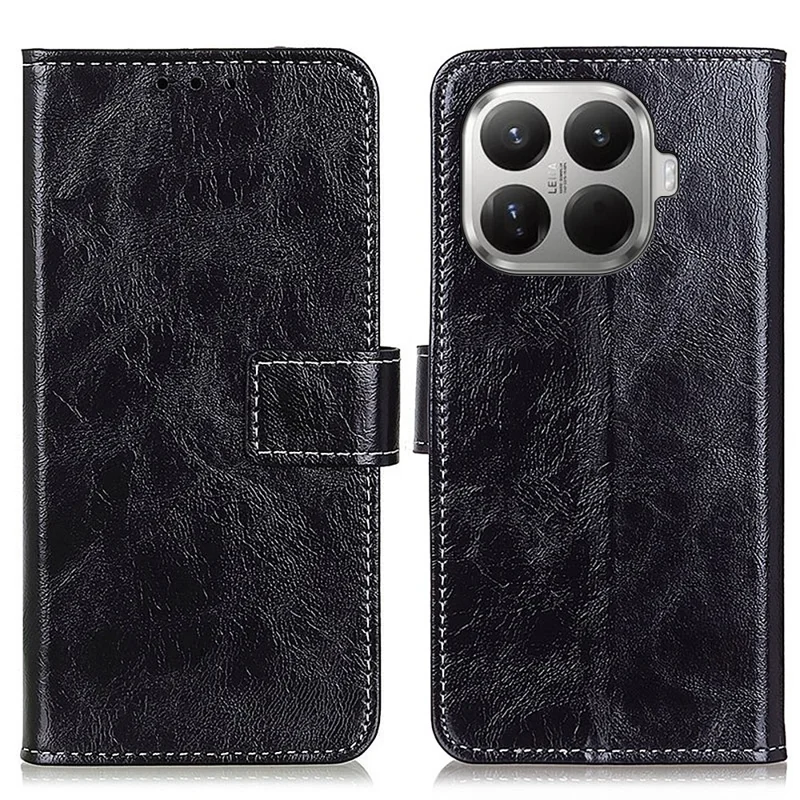 For Xiaomi 17T Case Wallet Leather Phone Cover Crazy Horse Texture - Black