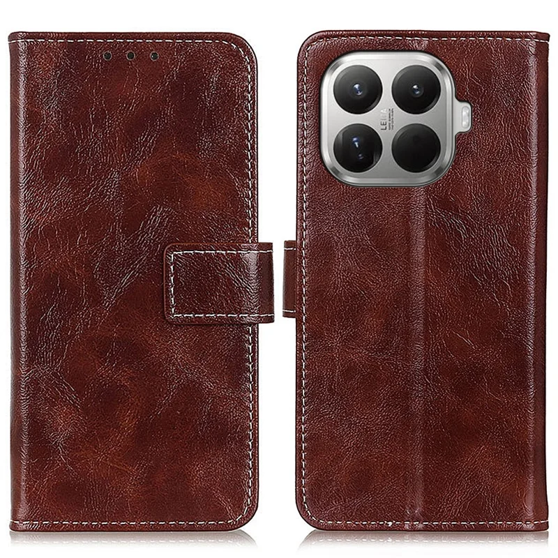 For Xiaomi 17T Case Wallet Leather Phone Cover Crazy Horse Texture - Brown