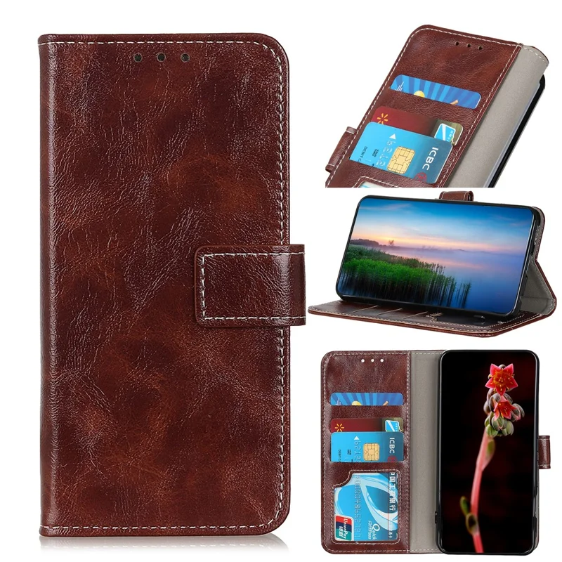 For Xiaomi 17T Case Wallet Leather Phone Cover Crazy Horse Texture - Brown