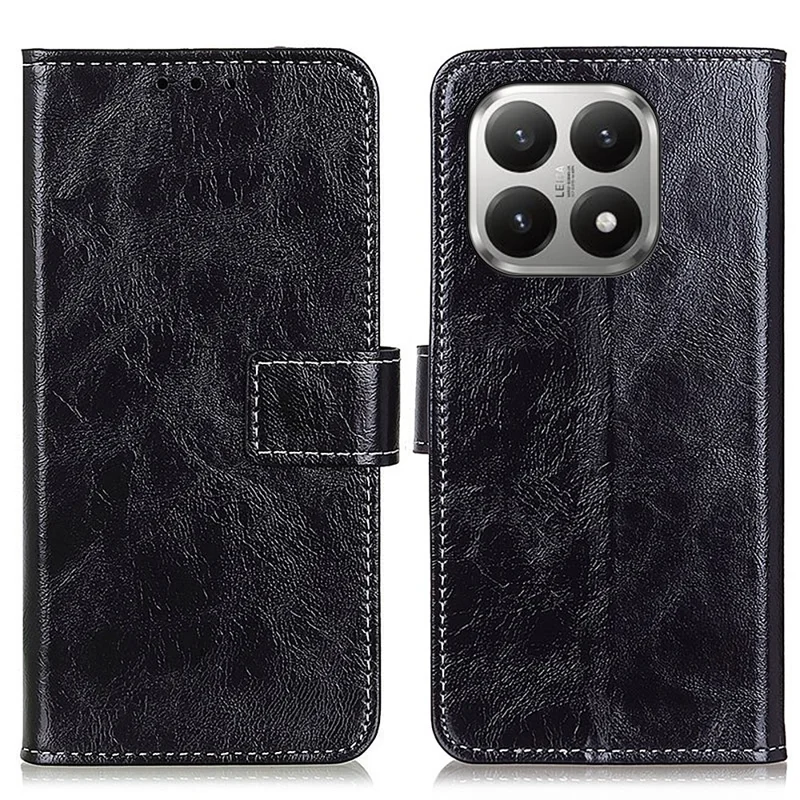 For Xiaomi 17T Pro Case Wallet Leather Phone Cover Crazy Horse Texture - Black