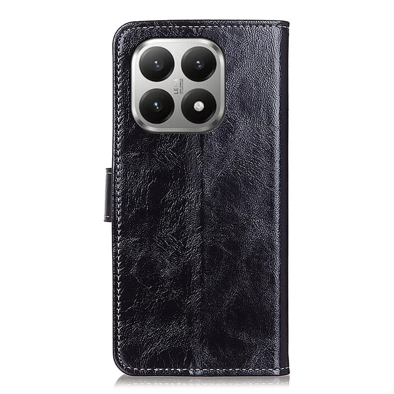 For Xiaomi 17T Pro Case Wallet Leather Phone Cover Crazy Horse Texture - Black