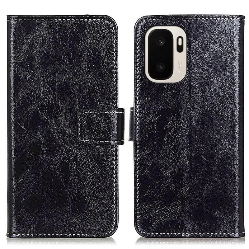 For OnePlus Ace 6 Ultra 5G Case Wallet Leather Phone Cover Crazy Horse Texture - Black