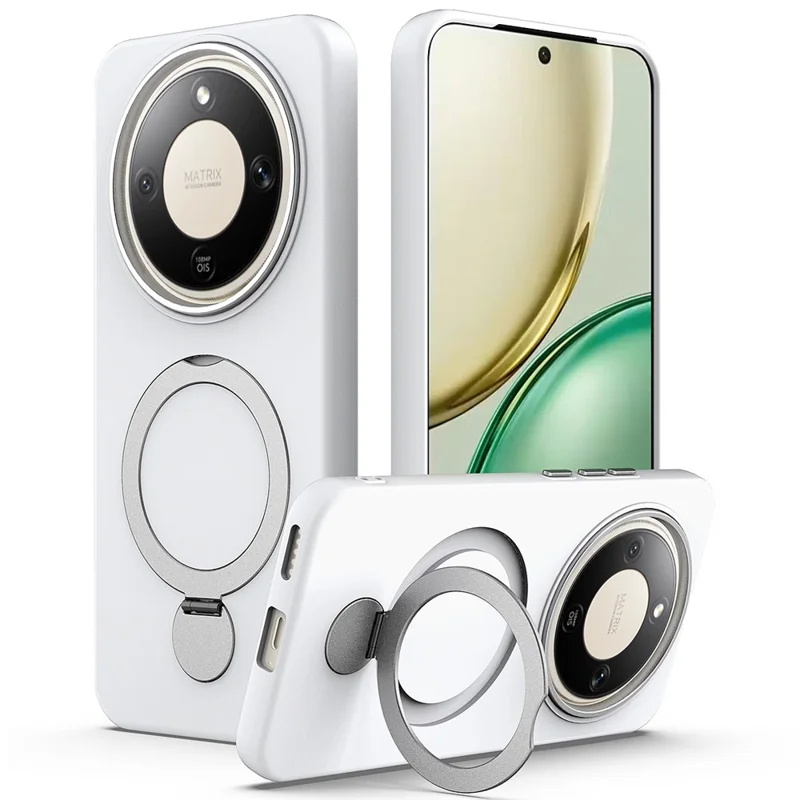 For Honor X70 5G  /  X9d 5G  /  Magic8 Lite 5G Magnetic Case Rotating Ring Kickstand TPU + PC Back Cover - White