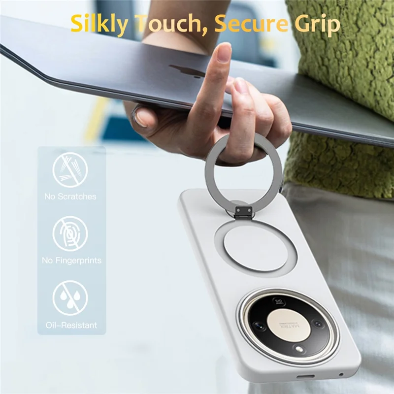 For Honor X70 5G  /  X9d 5G  /  Magic8 Lite 5G Magnetic Case Rotating Ring Kickstand TPU + PC Back Cover - White