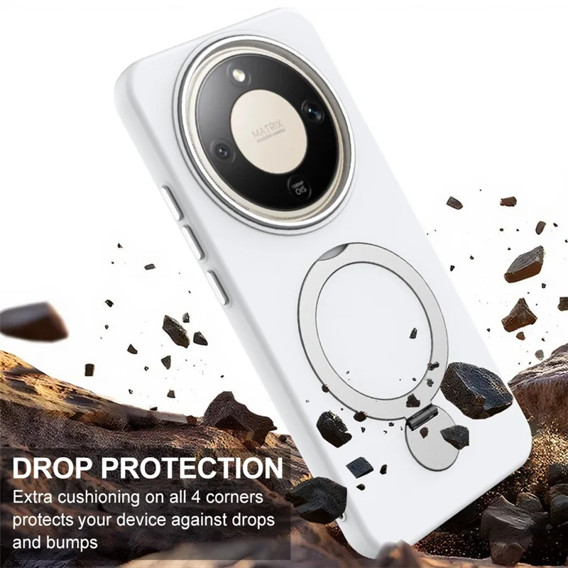 For Honor X70 5G  /  X9d 5G  /  Magic8 Lite 5G Magnetic Case Rotating Ring Kickstand TPU + PC Back Cover - White