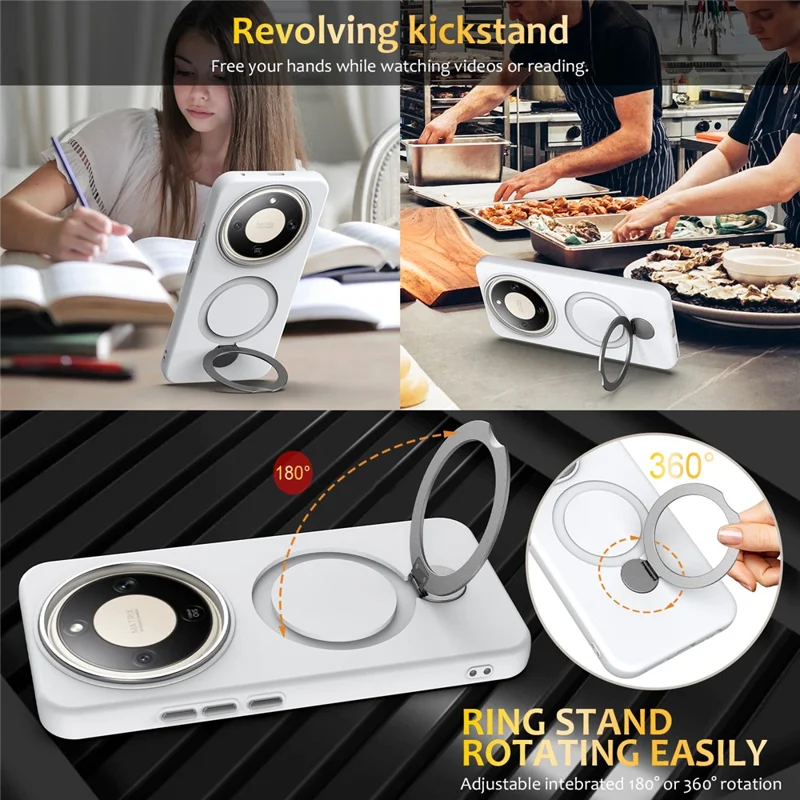 For Honor X70 5G  /  X9d 5G  /  Magic8 Lite 5G Magnetic Case Rotating Ring Kickstand TPU + PC Back Cover - White