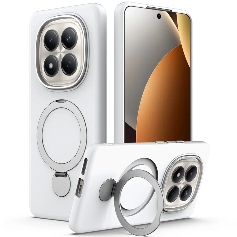 For Xiaomi Redmi Note 15 Pro 4G (Global) Magnetic Case Rotating Ring Kickstand TPU + PC Back Cover - White