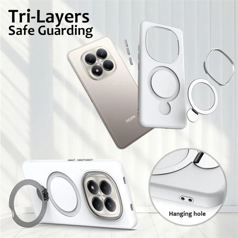For Xiaomi Redmi Note 15 Pro 4G (Global) Magnetic Case Rotating Ring Kickstand TPU + PC Back Cover - White