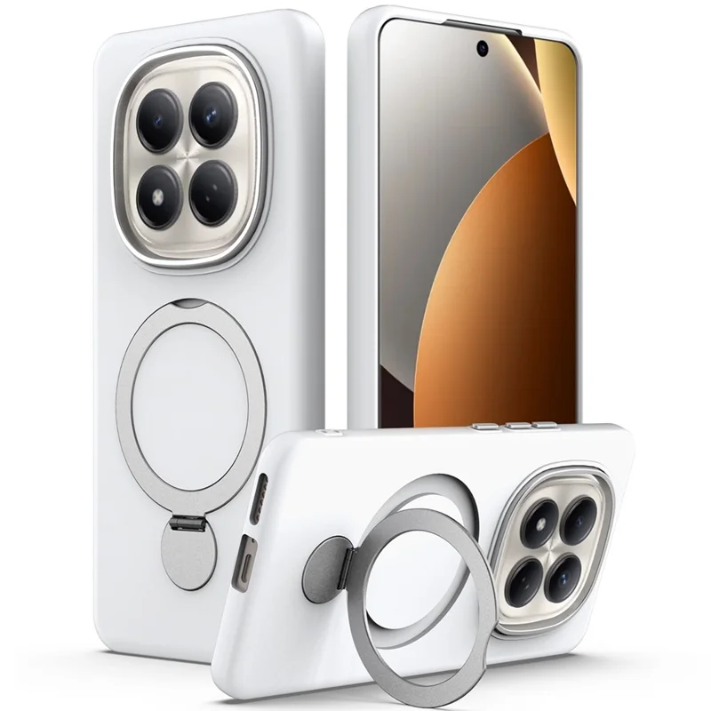 For Xiaomi Redmi Note 15 Pro+ 5G (Global)  /  Poco M8 Pro 5G Magnetic Case Rotating Ring Kickstand TPU + PC Back Cover - White