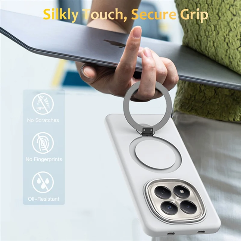 For Xiaomi Redmi Note 15 Pro+ 5G (Global)  /  Poco M8 Pro 5G Magnetic Case Rotating Ring Kickstand TPU + PC Back Cover - White
