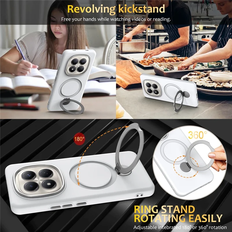 For Xiaomi Redmi Note 15 Pro+ 5G (Global)  /  Poco M8 Pro 5G Magnetic Case Rotating Ring Kickstand TPU + PC Back Cover - White