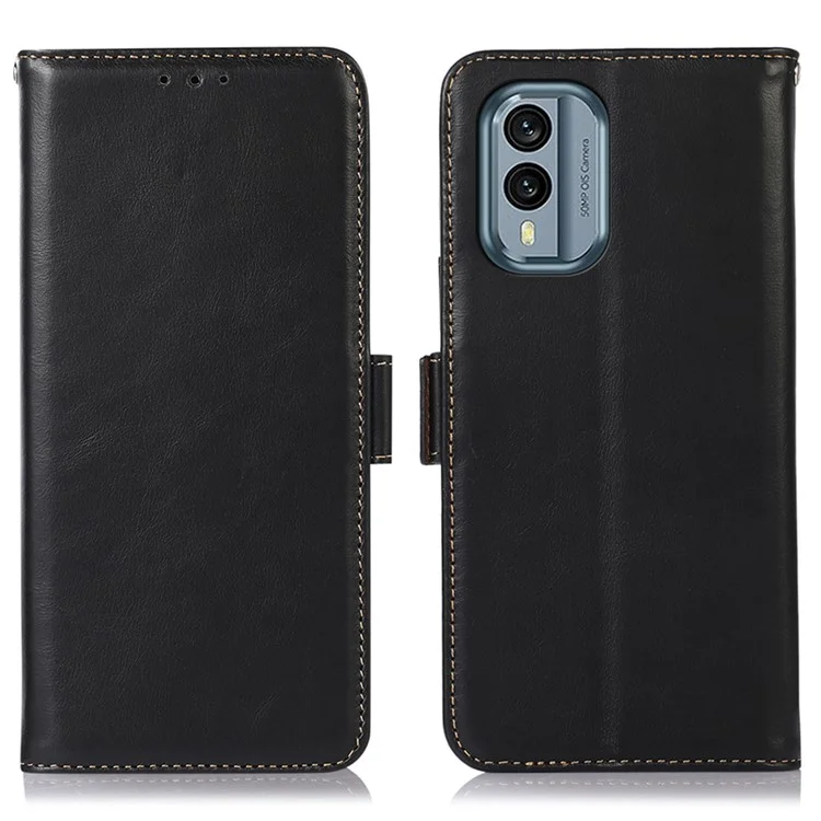 For Nokia X30 5G Crazy Horse Texture RFID Blocking Wallet Case Genuine Cowhide Leather Stand Magnetic Clasp Shockproof Phone Cover - Black