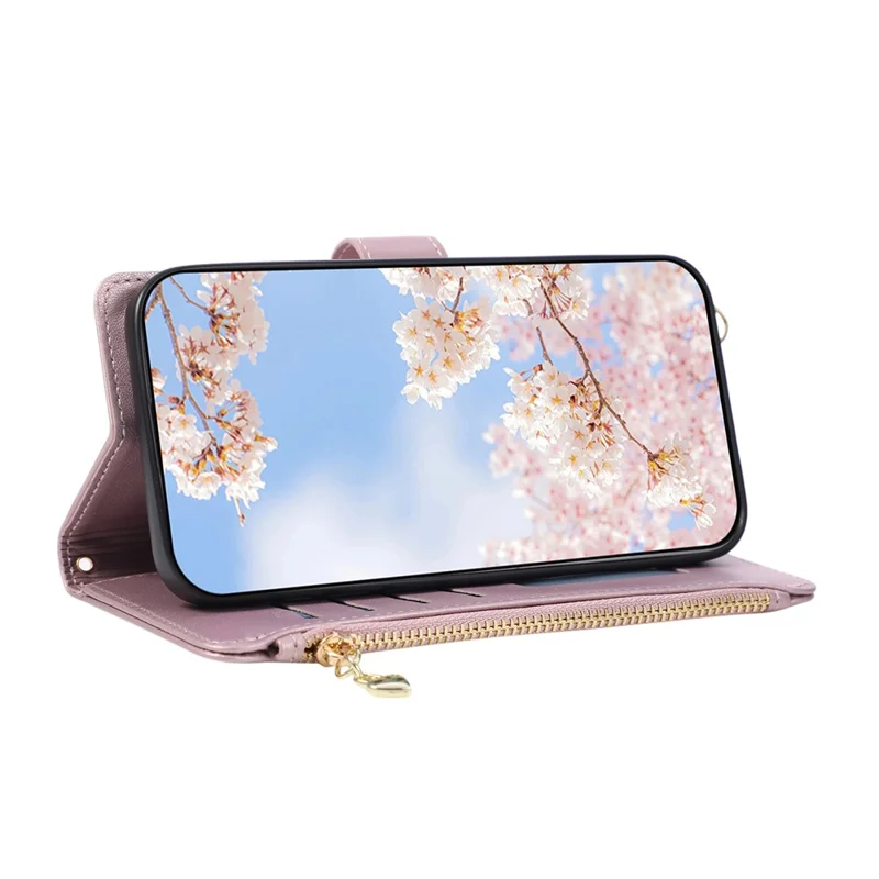 For Google Pixel 10a Case Magnetic Ring Buckle Zipper Pocket Rhombic Leather Phone Cover with Wrist Strap - Pink