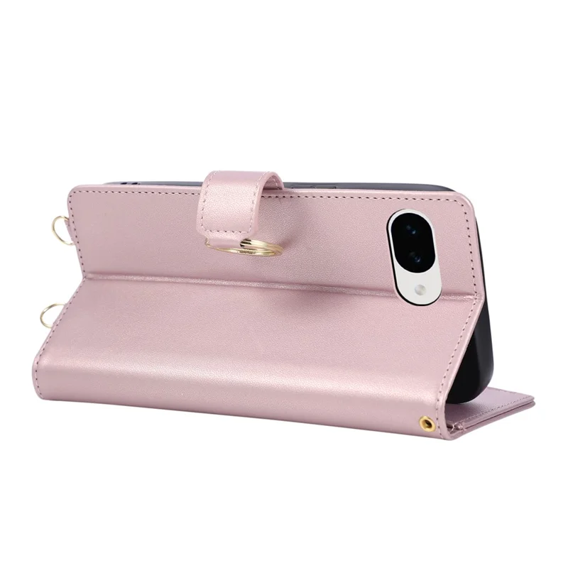 For Google Pixel 10a Case Magnetic Ring Buckle Zipper Pocket Rhombic Leather Phone Cover with Wrist Strap - Pink
