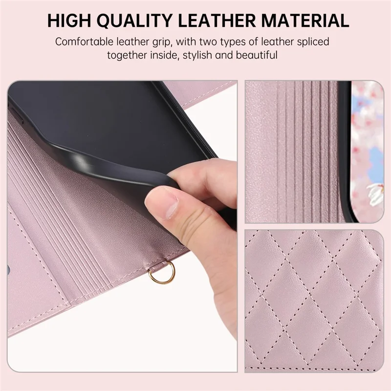 For Google Pixel 10a Case Magnetic Ring Buckle Zipper Pocket Rhombic Leather Phone Cover with Wrist Strap - Pink