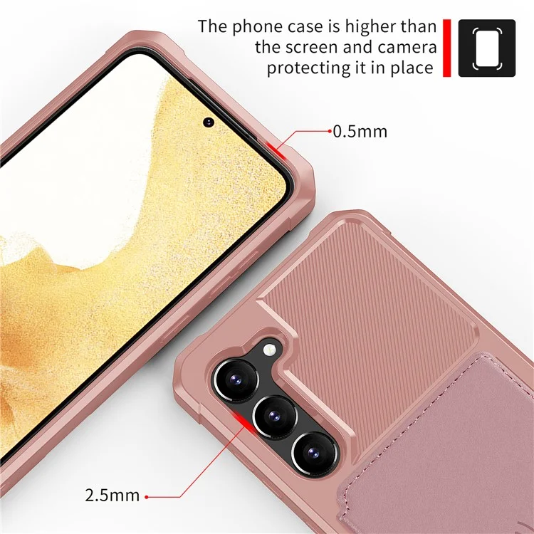 ZM03 Kickstand Card Holder Phone Case per Samsung Galaxy S23, Custodia Protettiva in TPU Rivestito in Pelle PU - Pink