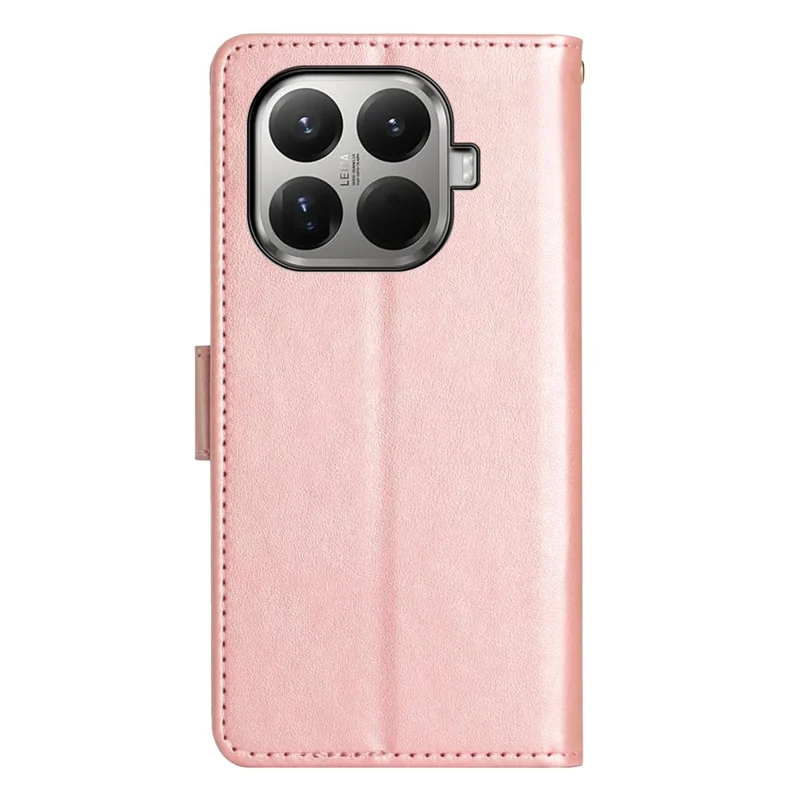 For Xiaomi 17T Leather Wallet Case Butterfly Flower Imprinted Phone Cover with Strap - Rose Gold