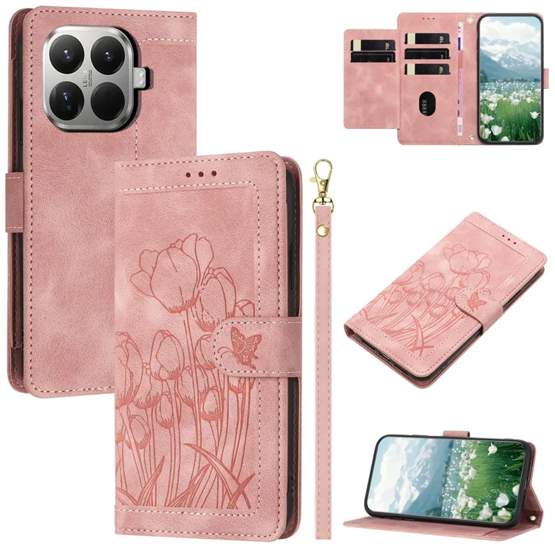 For Xiaomi 17T Case Tulip Leather Phone Cover with 5 Card Slots Wallet - Pink