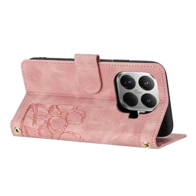 For Xiaomi 17T Case Tulip Leather Phone Cover with 5 Card Slots Wallet - Pink