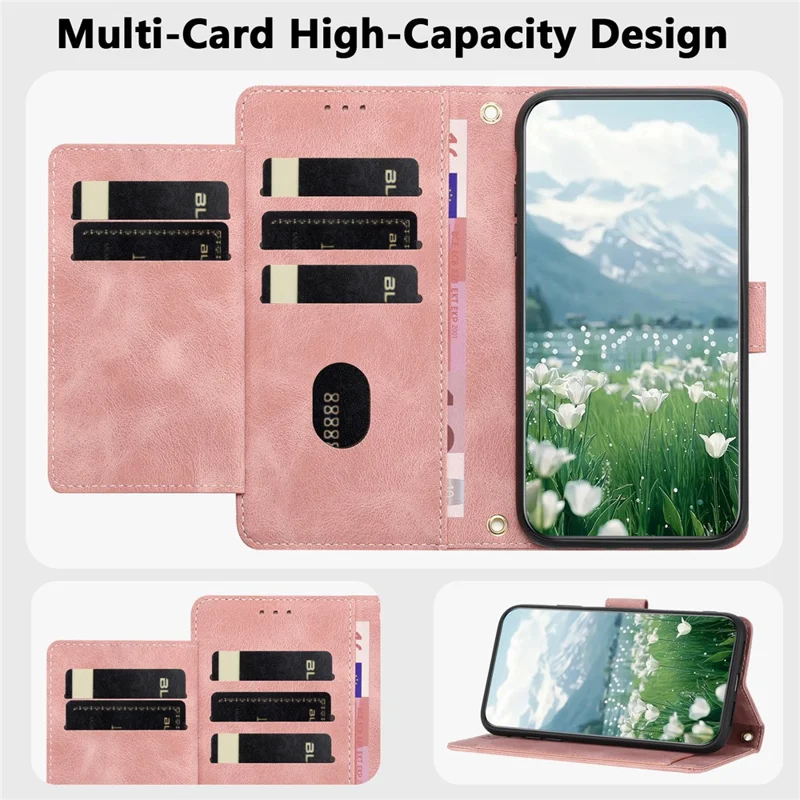 For Xiaomi 17T Case Tulip Leather Phone Cover with 5 Card Slots Wallet - Pink