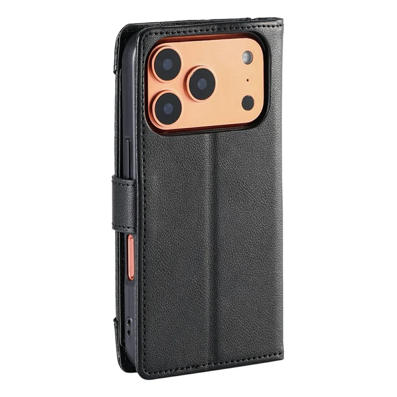 Plånboksfodral för iPhone 17 Pro, ficka med krokodilstruktur och blixtlås, ställfunktion, läder, vikbar mobilhölse med handledsband - Svart