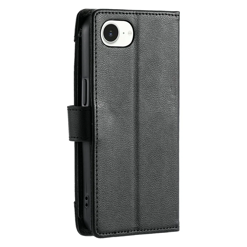 Funda con cartera para iPhone 16e / 17e, textura de piel de cocodrilo, bolsillo con cremallera, soporte, funda abatible de cuero con correa de muñeca - Negro