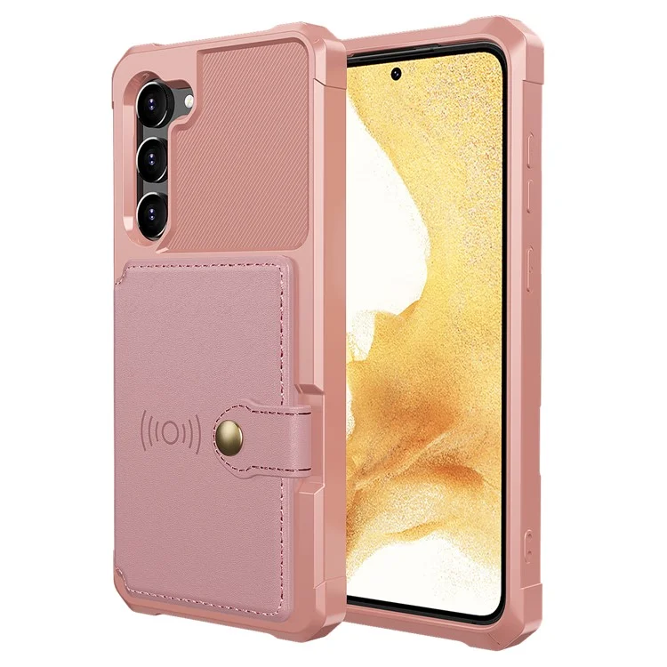 ZM03 для Samsung Galaxy S23+ PU кожаный покрытый чехол из ТПУ Kickstand Card Holder Slots Phone Cover Support Magnetic Car Mount - Pink