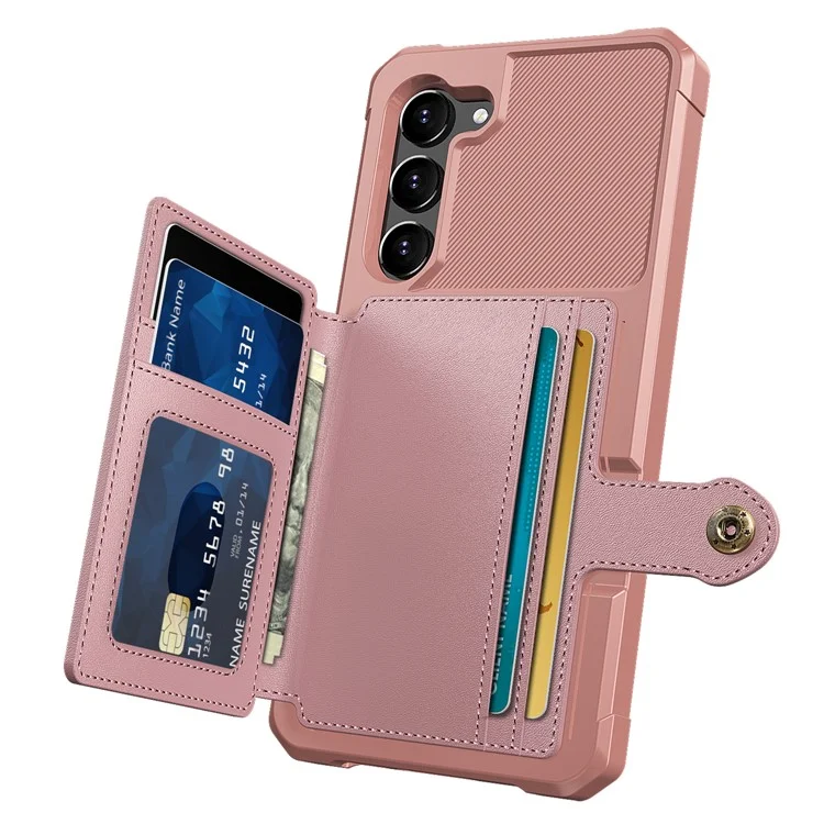 ZM03 для Samsung Galaxy S23+ PU кожаный покрытый чехол из ТПУ Kickstand Card Holder Slots Phone Cover Support Magnetic Car Mount - Pink