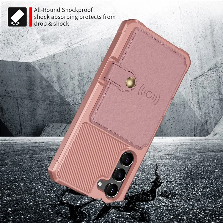 ZM03 для Samsung Galaxy S23+ PU кожаный покрытый чехол из ТПУ Kickstand Card Holder Slots Phone Cover Support Magnetic Car Mount - Pink