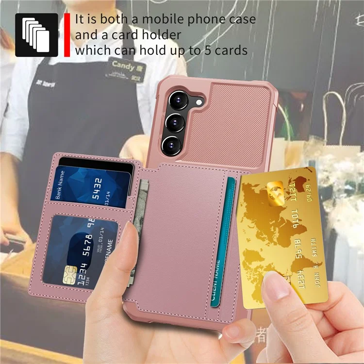 ZM03 для Samsung Galaxy S23+ PU кожаный покрытый чехол из ТПУ Kickstand Card Holder Slots Phone Cover Support Magnetic Car Mount - Pink