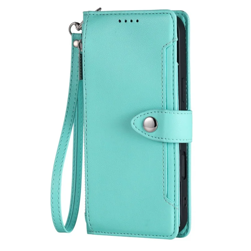 Wallet Case for Google Pixel 9  /  9 Pro  /  10  /  10 Pro Litchi Texture Zipper Pocket Stand Leather Flip Phone Cover with Wrist Strap - Mint Green