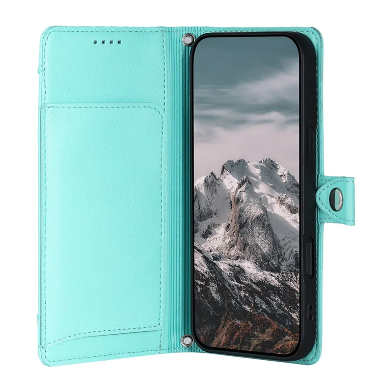Wallet Case for Google Pixel 9  /  9 Pro  /  10  /  10 Pro Litchi Texture Zipper Pocket Stand Leather Flip Phone Cover with Wrist Strap - Mint Green
