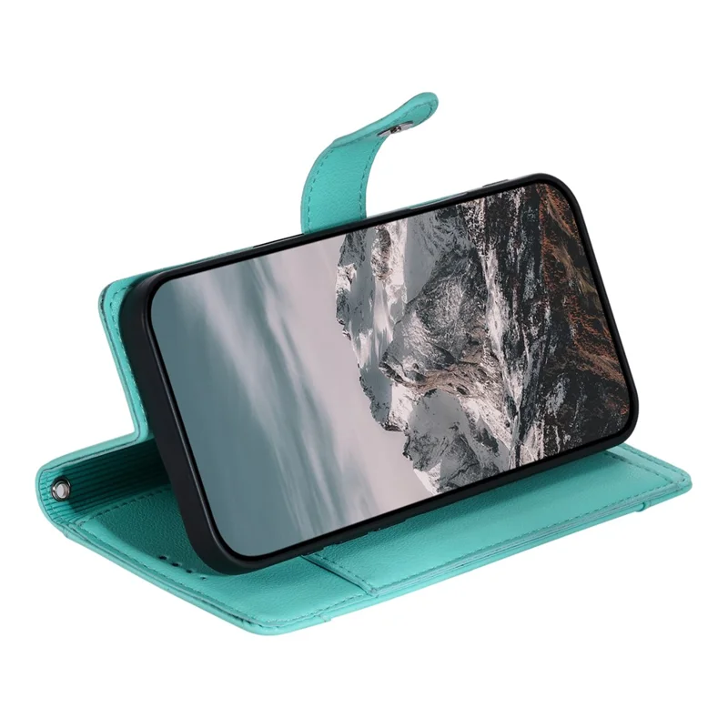 Wallet Case for Google Pixel 9  /  9 Pro  /  10  /  10 Pro Litchi Texture Zipper Pocket Stand Leather Flip Phone Cover with Wrist Strap - Mint Green