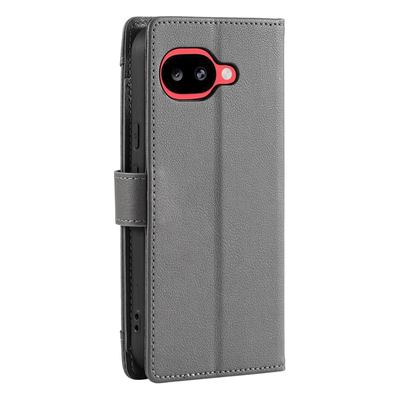 Wallet Case for Google Pixel 9a Litchi Texture Zipper Pocket Stand Leather Flip Phone Cover with Wrist Strap - Grey