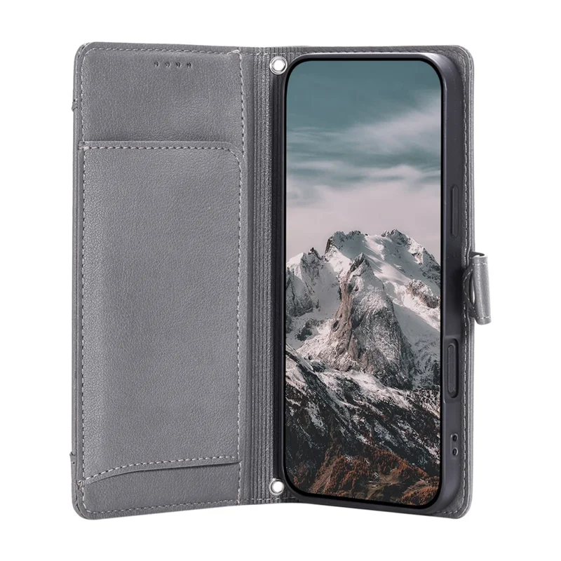 Wallet Case for Google Pixel 9a Litchi Texture Zipper Pocket Stand Leather Flip Phone Cover with Wrist Strap - Grey