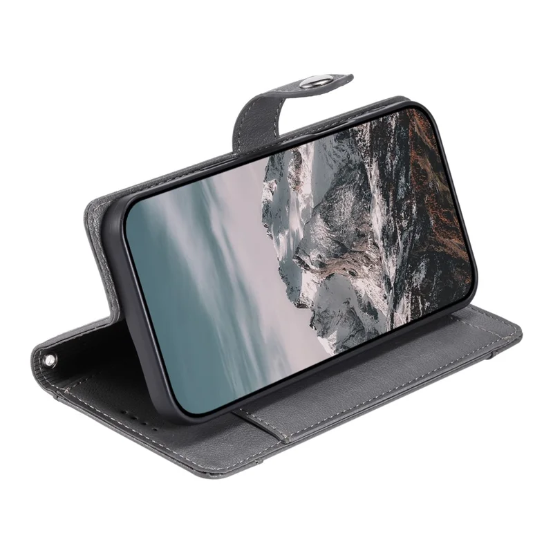 Wallet Case for Google Pixel 9a Litchi Texture Zipper Pocket Stand Leather Flip Phone Cover with Wrist Strap - Grey