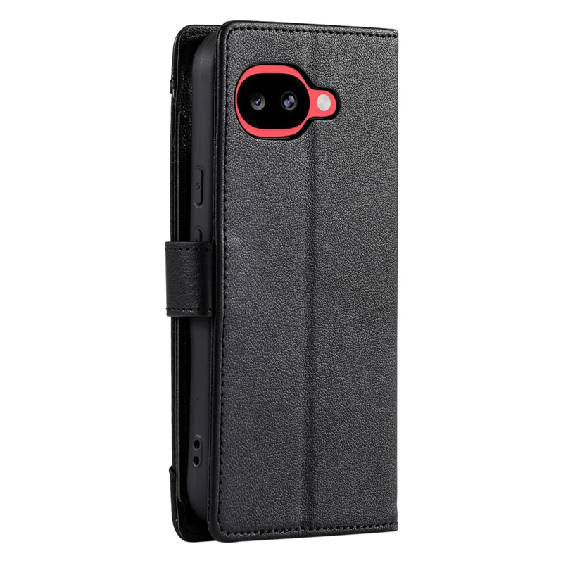 Wallet Case for Google Pixel 10a Litchi Texture Zipper Pocket Stand Leather Flip Phone Cover with Wrist Strap - Black