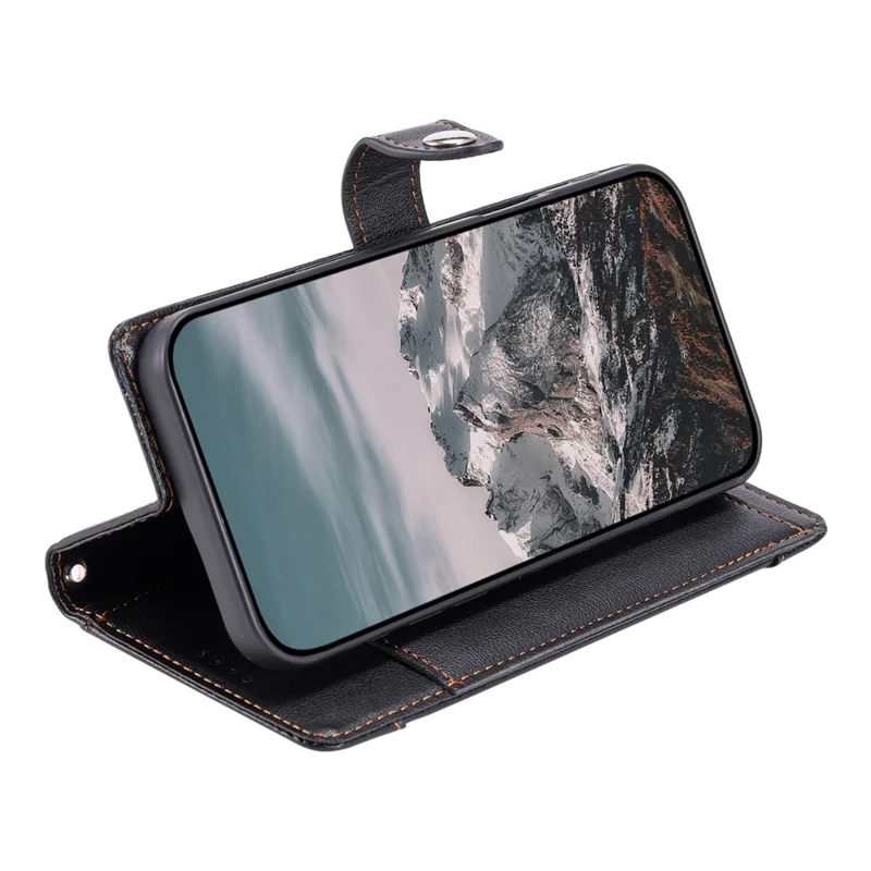 Wallet Case for Google Pixel 10a Litchi Texture Zipper Pocket Stand Leather Flip Phone Cover with Wrist Strap - Black