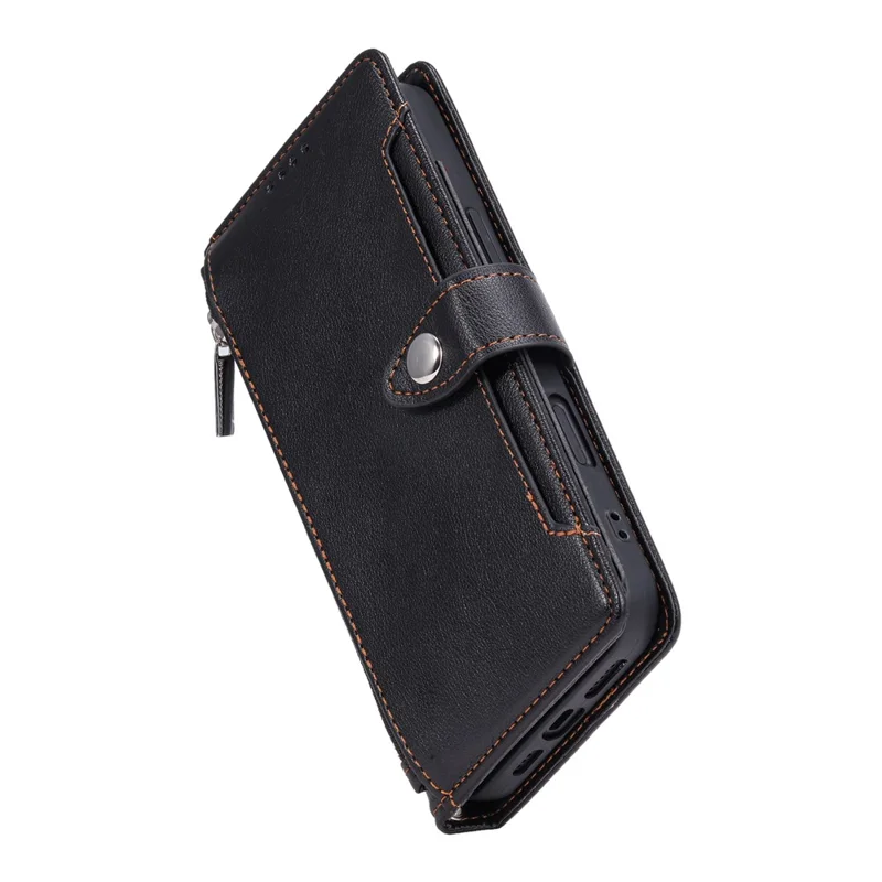 Wallet Case for Google Pixel 10a Litchi Texture Zipper Pocket Stand Leather Flip Phone Cover with Wrist Strap - Black