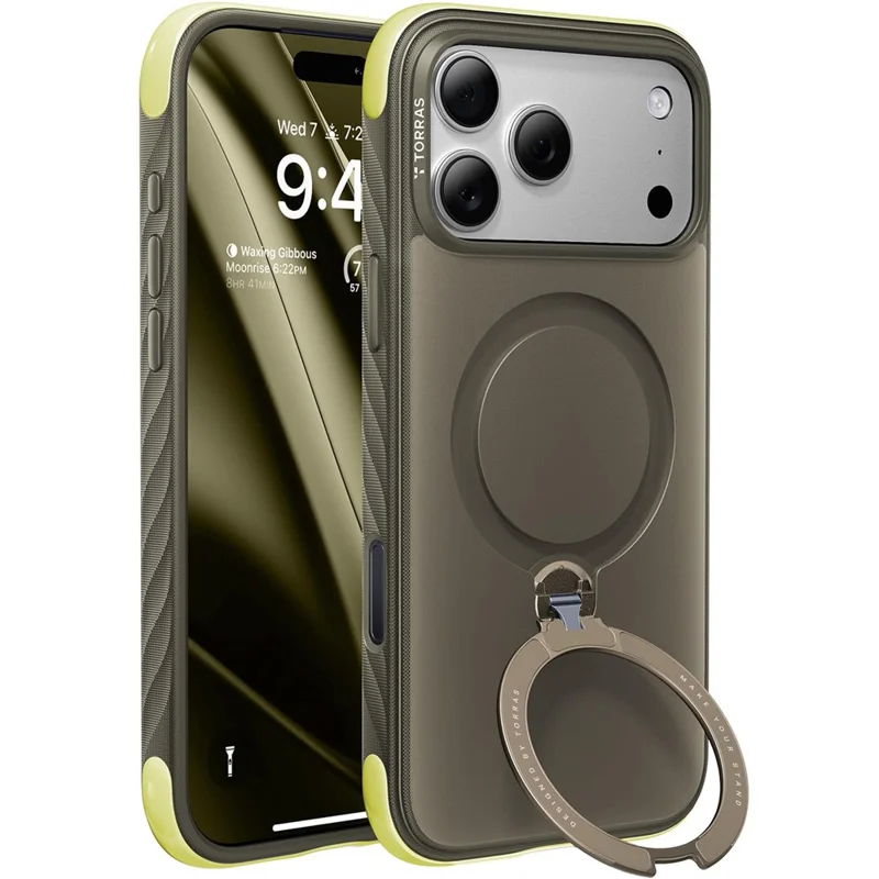 TORRAS Ostand Q3 Rugged Series for iPhone 17 Pro Max Magnetic Case Rotating Kickstand TPU + PC Phone Cover - Moss Green