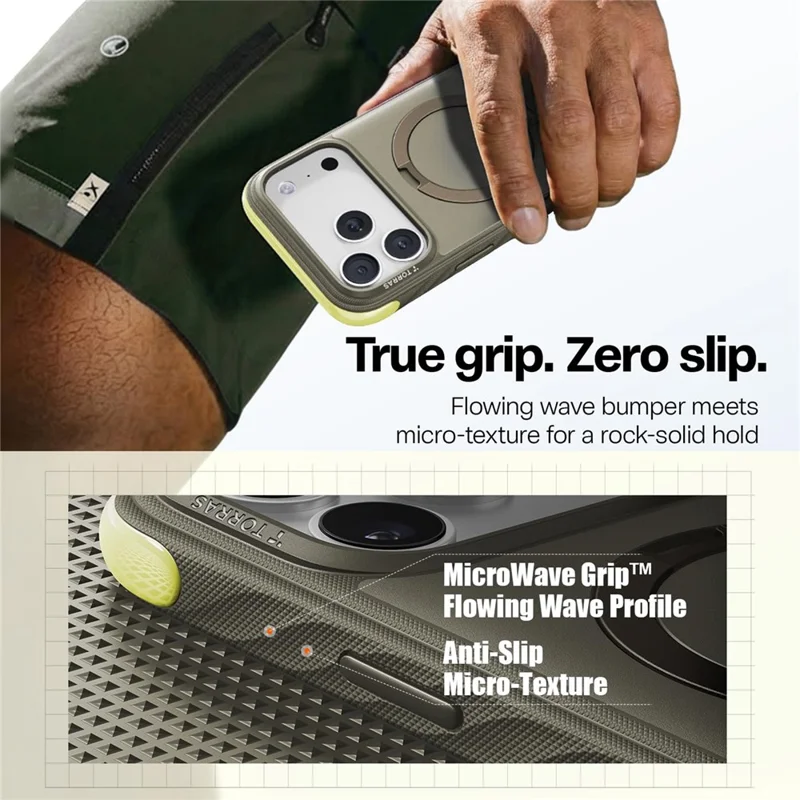 TORRAS Ostand Q3 Rugged Series for iPhone 17 Pro Max Magnetic Case Rotating Kickstand TPU + PC Phone Cover - Moss Green