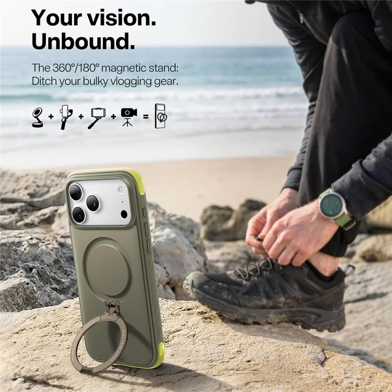 TORRAS Ostand Q3 Rugged Series for iPhone 17 Pro Max Magnetic Case Rotating Kickstand TPU + PC Phone Cover - Moss Green