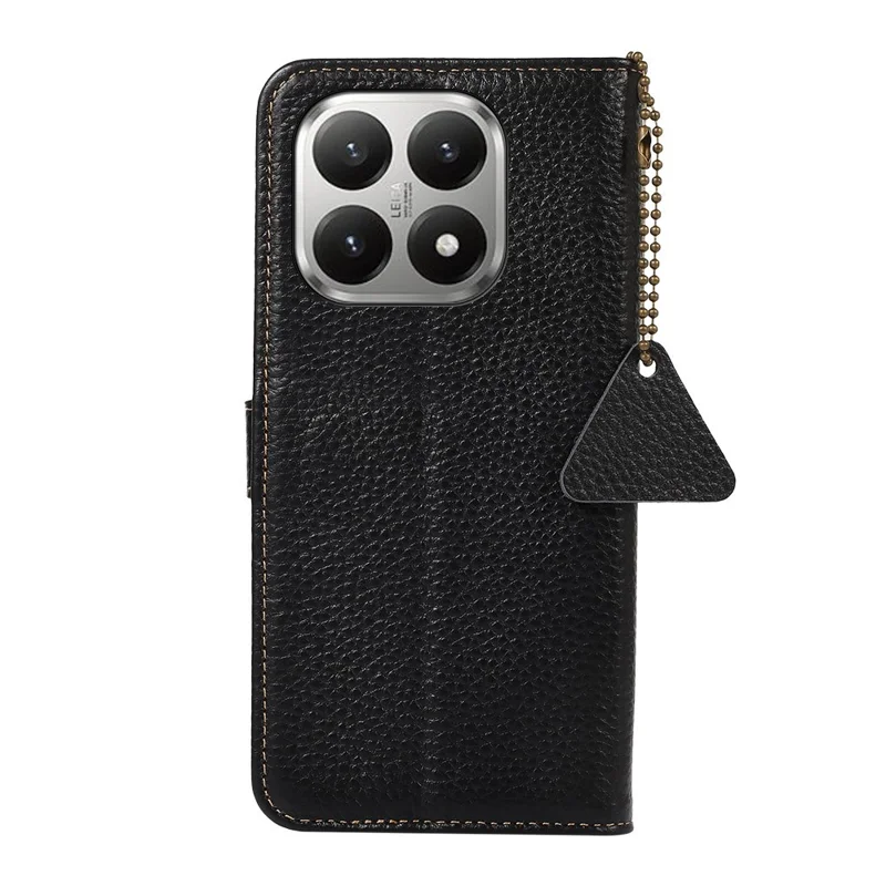 Etui na Xiaomi 17T Pro z blokadą RFID, skórzane etui ze skóry wołowego o fakturze lizjki - Czarny