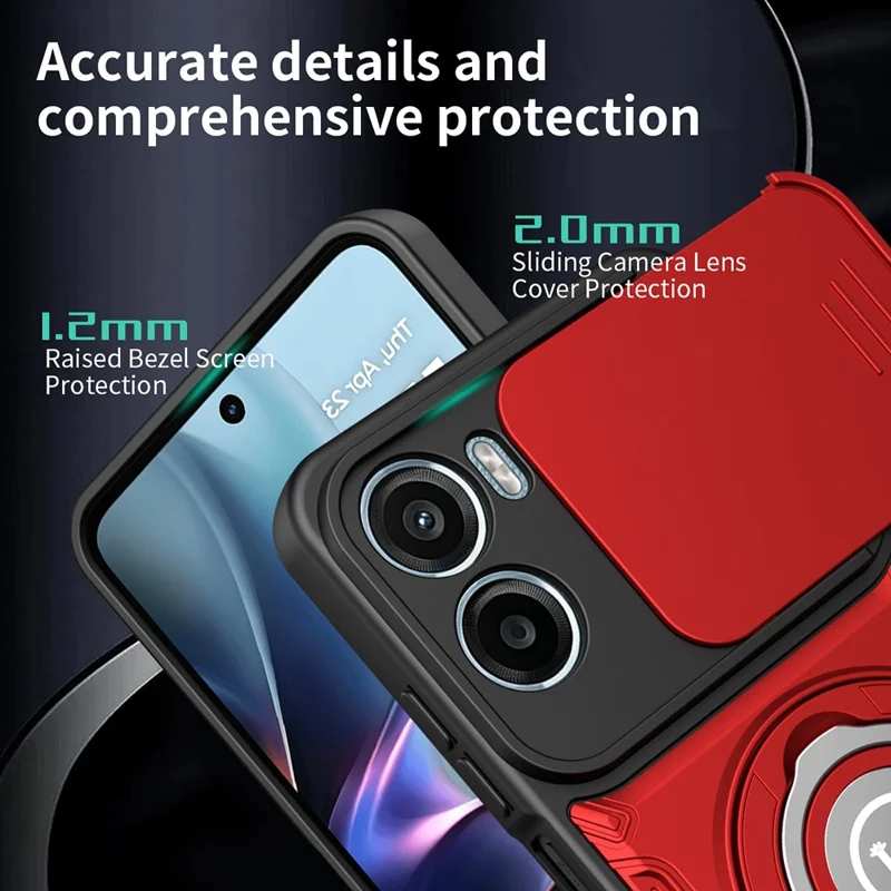 For Motorola Moto G06 4G / G06 Power 4G Case with Slide Camera Cover Ring Kickstand PC + TPU Phone Shell - Red