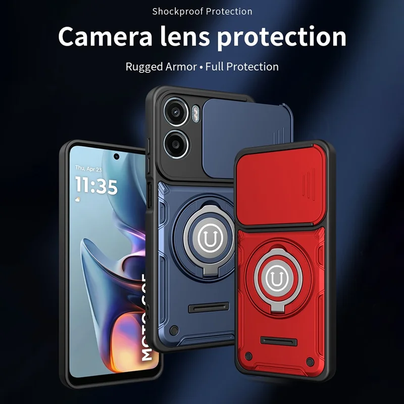 For Motorola Moto G06 4G / G06 Power 4G Case with Slide Camera Cover Ring Kickstand PC + TPU Phone Shell - Red